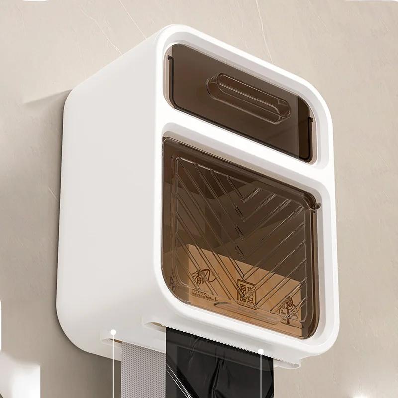 White tissue holder wall mounted multifunctional toilet paper roll storage rack for household bathroom accessories tissue holder