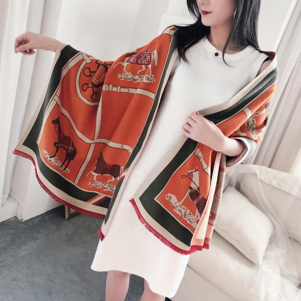 New Luxury Winter Cashmere Scarf Women Design Warm Pashmina Blanket Horse Scarves Female Shawl Wraps Thick Foulard Bufanda