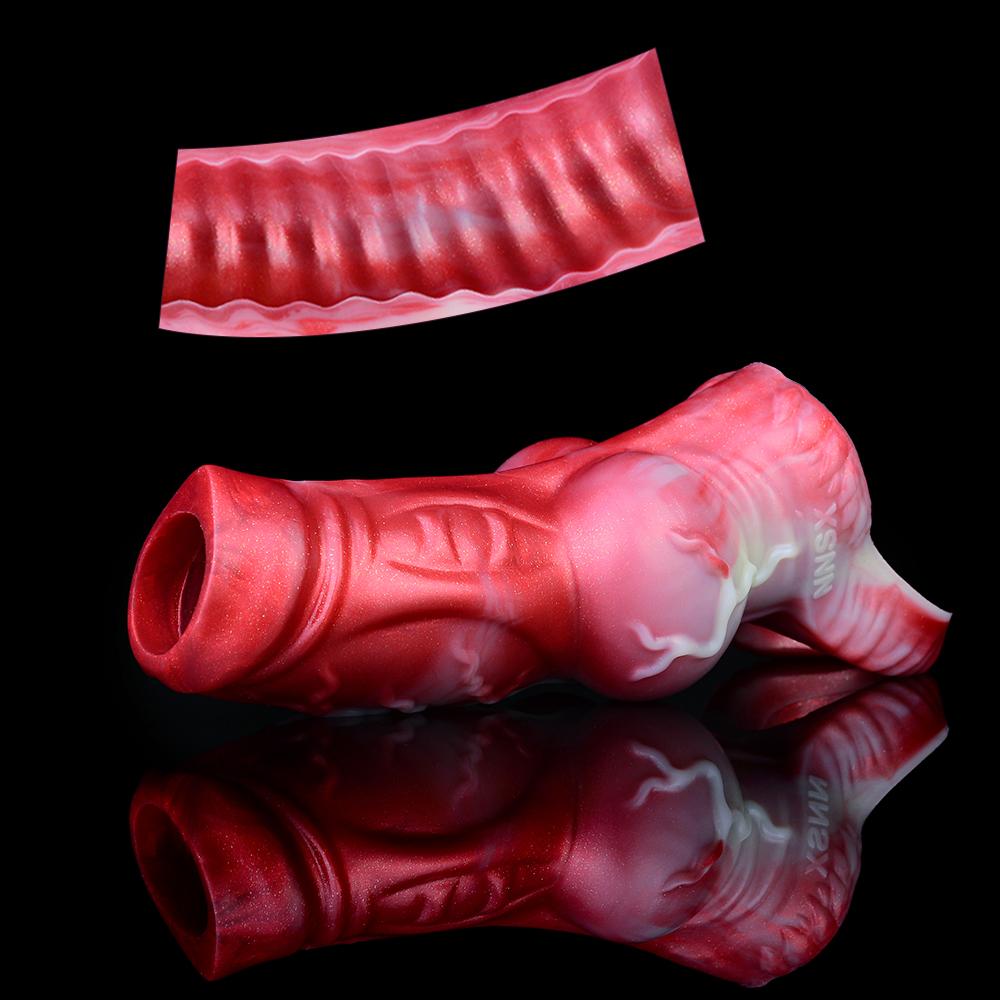 Thick Penis Sleeve Non-stop Orgasm Man Animal Texture Reusable Condom Enlargement Fantasy Penis Cover Men's Dog Knot Sleeve