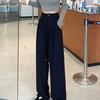Women's Gray High-Waisted Wide-Leg Sweatpants, Slimming Loose Fit, Floor-Length, Thin Summer Style, Straight-Leg.