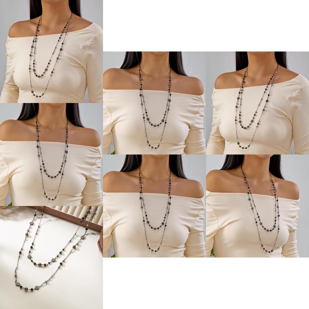 Retro Alloy Layered Female Necklace With Flower Motif For Summer Fashion Accessory