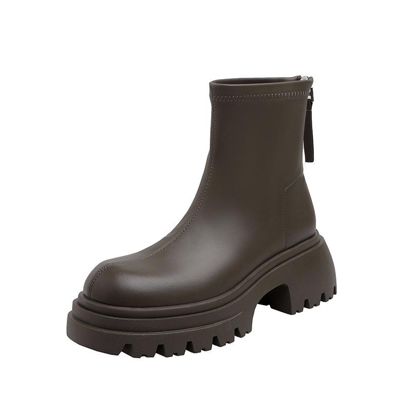 New spot leather black platform Martin boots women's 2025 thin boots high heel short boots small ankle boots increase