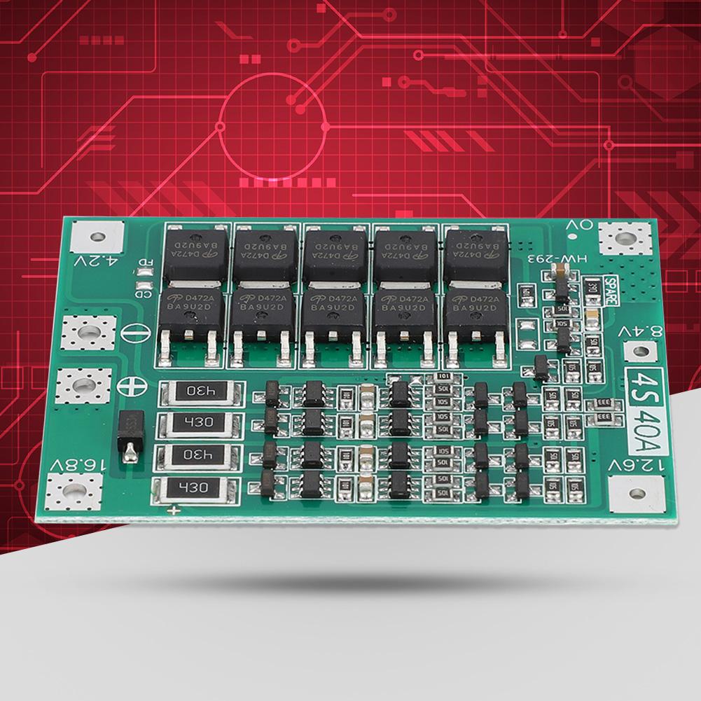 4S 14.8V 16.8V 40A 18650 Li Ion Lithium Battery Protection Board with Equalization