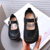 Children's Square-Toe Leather Shoes – Girls' Fashion Woven Breathable Flats, Little Girls' Solid Color Soft-Sole Princess Shoes