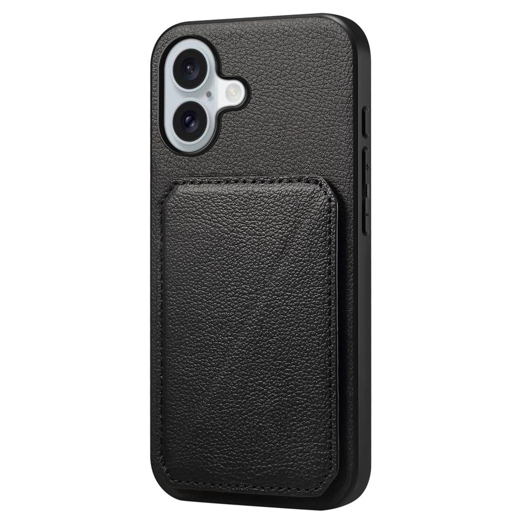 DENIOR D04 For iPhone 16 Plus Case Dual Card Slots Leather Coated PC+TPU Phone Cover