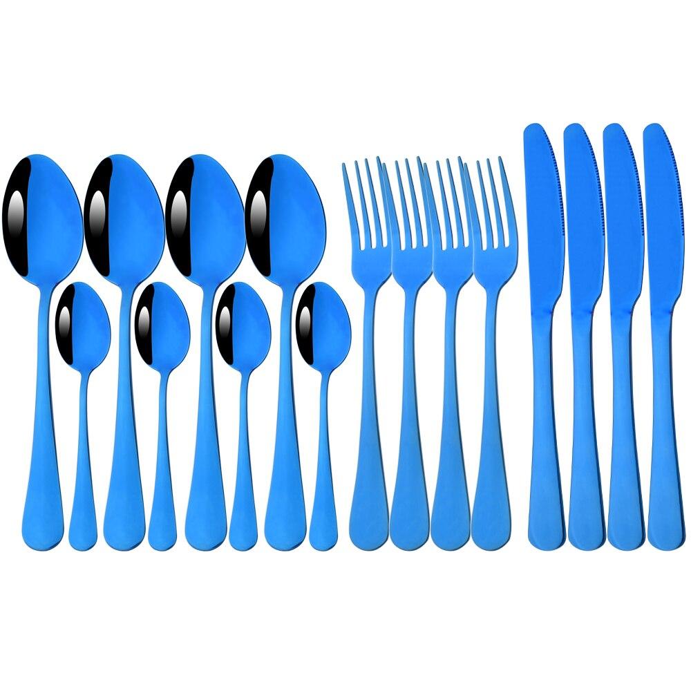 16Pcs Multicolor Dinnerware Set Stainless Steel Silverware Knife Fork Spoon Cutlery Mirror Flatware Kitchen Dinner Tableware Set