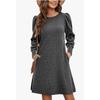 Women's Fashion Knit Dress, Casual Loose Round Neck Long Puff Sleeve Dress With Pockets For Fall Winter, European & American Style