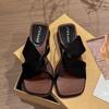 Retro Cross Belt Simple Fairy Open-toed Sandals Female Summer New Wedges Square Head Wear Comfortable One-word Slippers