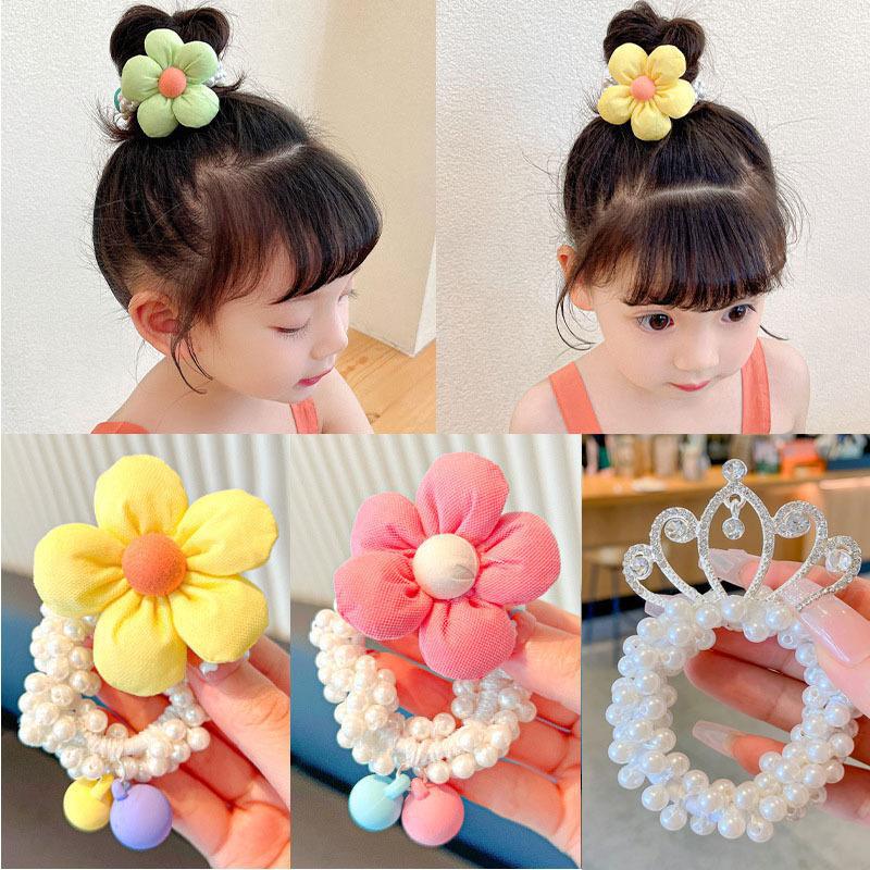 Kids Cute Elastic Hair Bands Princess Pearl Crown  Children Hair Ties Girls Hair Accessories Baby Headwear