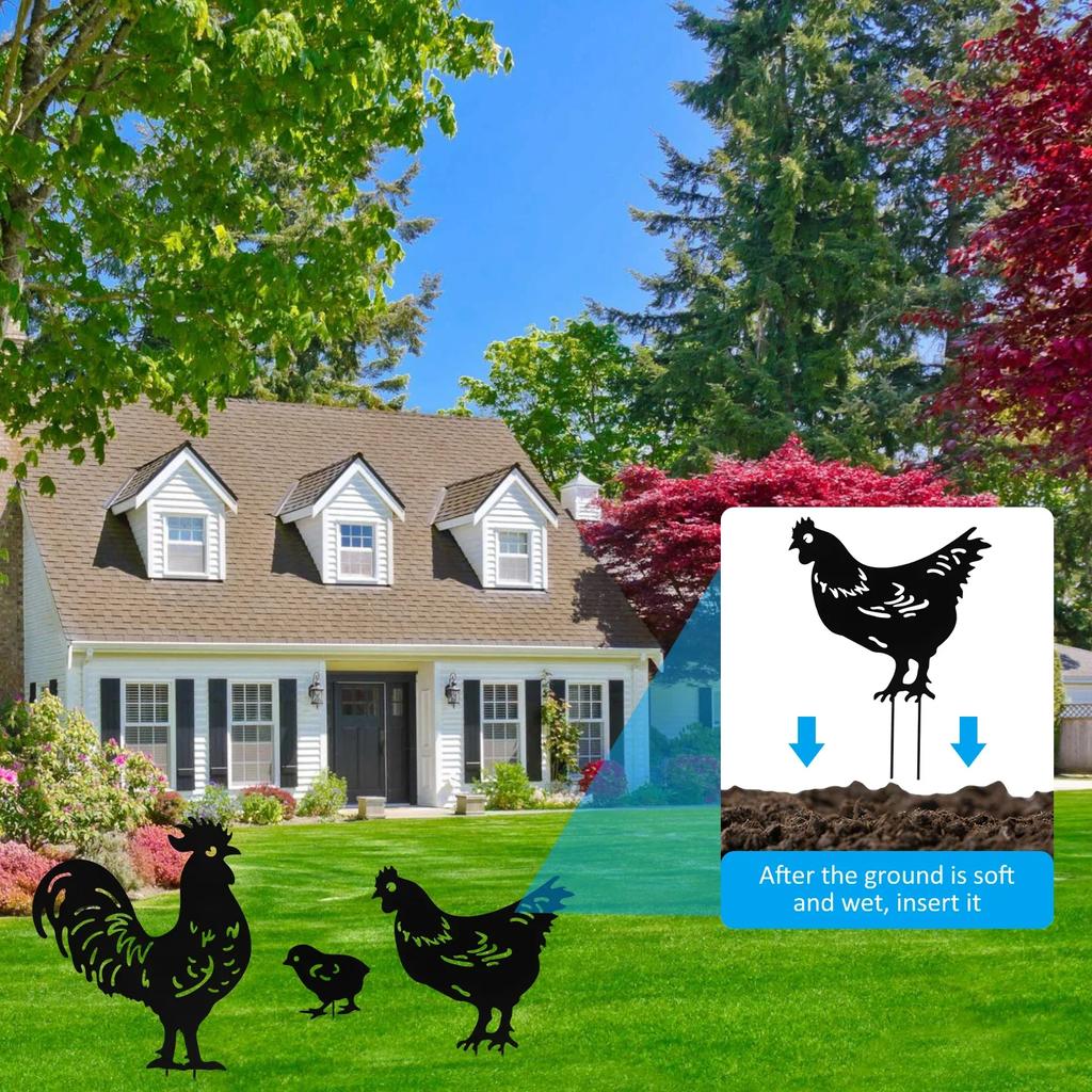 3Pcs Chicken Garden Stakes Metal Garden Chicken Decoration Creative Rooster Silhouette Lawn Stakes Decorative NEW