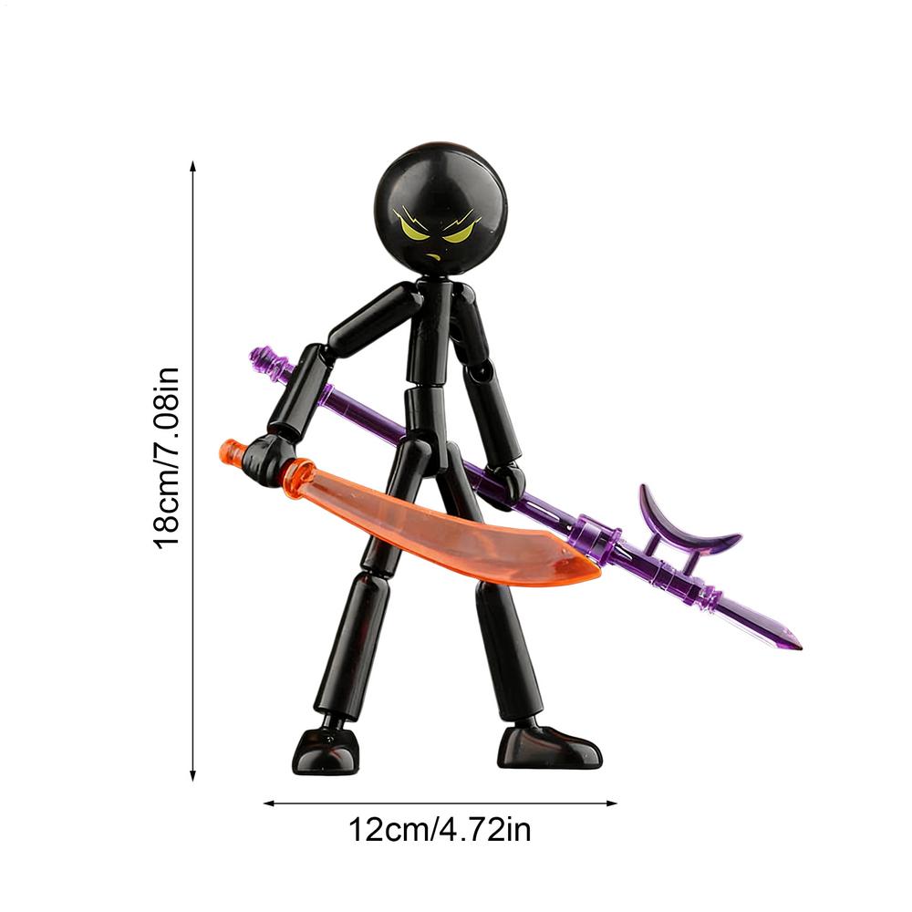 DIY Poseable StickMan Figure Kit Articulated Action Figure with Weapons and Movable Limbs Multi Jointed Stickman Assembly Toys