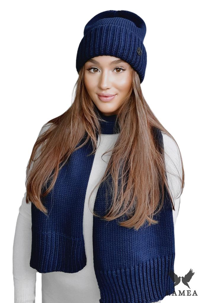 Raisa Women' Set Hat with Scarf Navy Blue