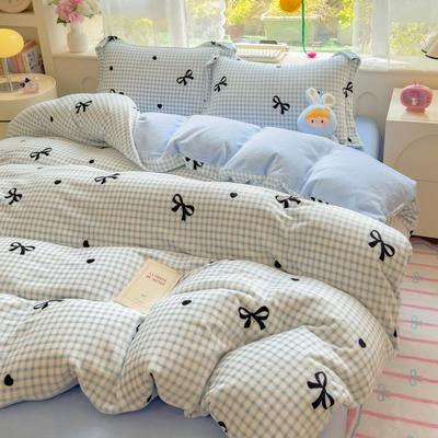 Verdicktes Milchfleece-Vierteiler, Korallenfell Zweiseitige Fleece-Bettbezuggarnitur, Bettlaken, Betthut Dreiteiler