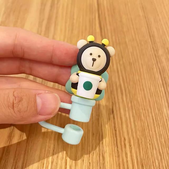 1PC Cute Silicone Straw Cover 7-8mm Cartoon Dust Food Grade Silicone Heat-resistant Straw Plug Cap Drinking Water Cup Accessorie