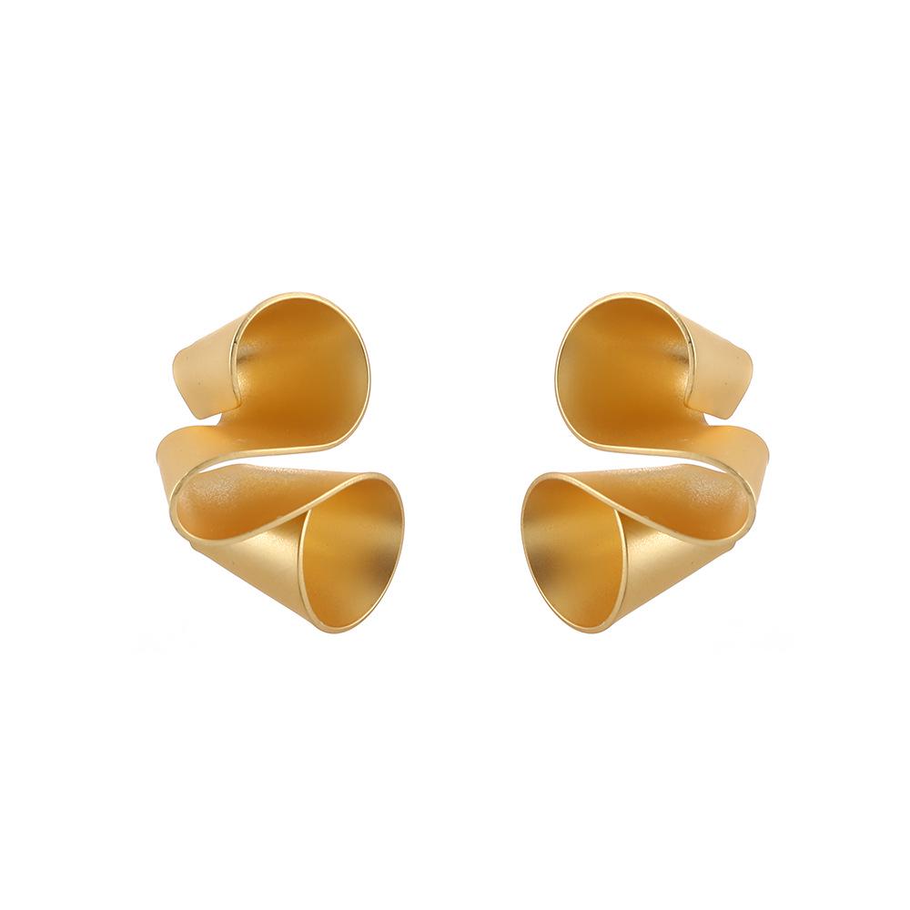Irregular Twisted Matte Geometric Gold-Plated Stud Earrings for Women - Retro Design