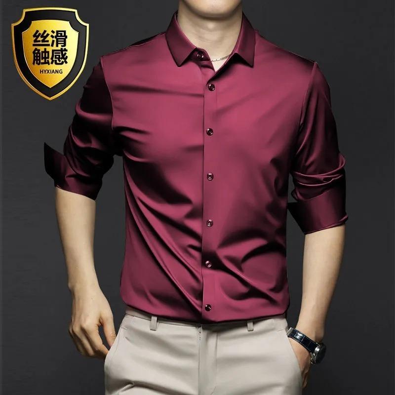 Mens Long Sleeve Solid Business Casual Wrinkle Resistant Formal Shirt