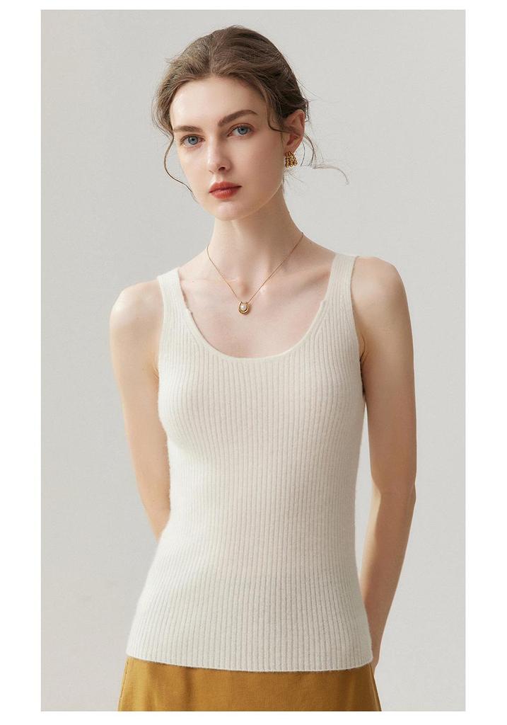 Lekasha 100% Pure Cashmere V-Neck Slim-Fit Ribbed Camisole Base Layer