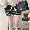 Cute Ruffled Lace Inner Stylish Black [XHSUKADO] Ribbon-Embroidered Pants, Petticoat, Fluffy, Pumpkin-Shaped Pants, Bottoms, Shorts, Women's, Opaque,