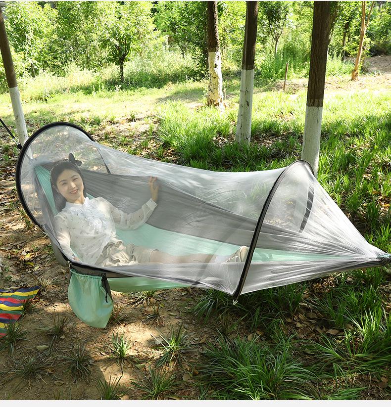Quick-Open Double Parachute Cloth Hammock with Mosquito Net - Indoor/Outdoor Swing for One Person