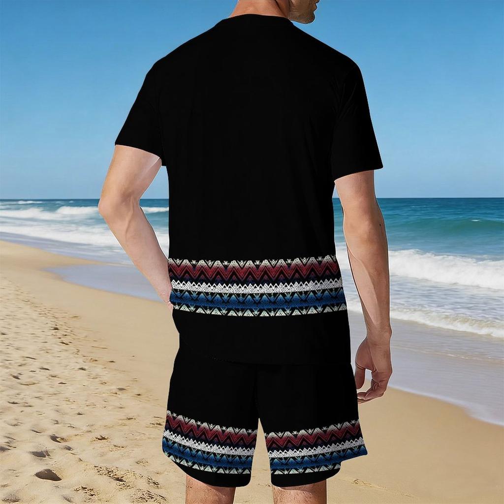 Men Vintage Newspaper Text Full Print Short Sleeve Tee And Matching Shorts Two Piece Outfit