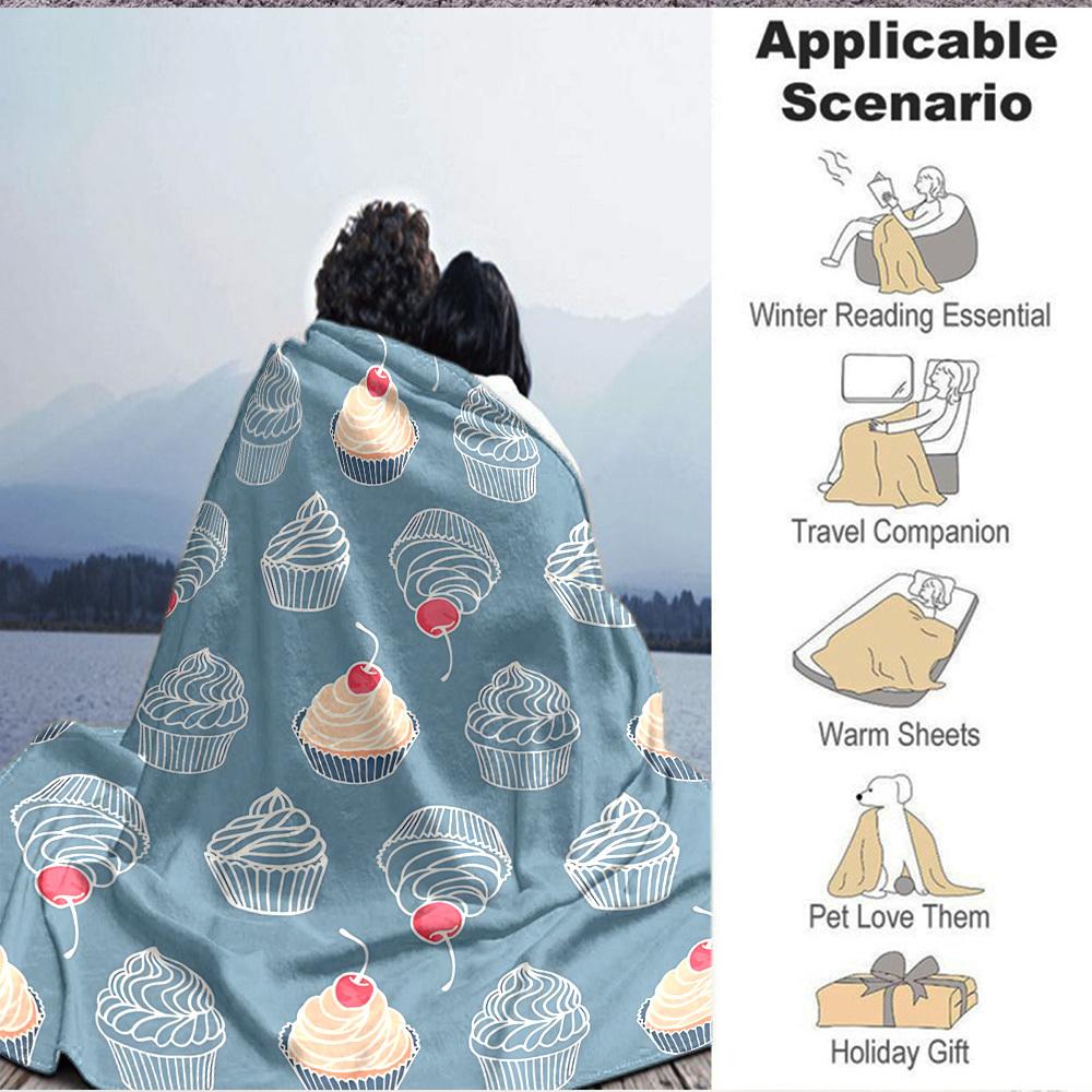 1pc Cupcake Cherry Lightweight Flannel Blanket, Comfortable and Warm Blanket, for Office and Camping Sofa Bed, Livingroom181