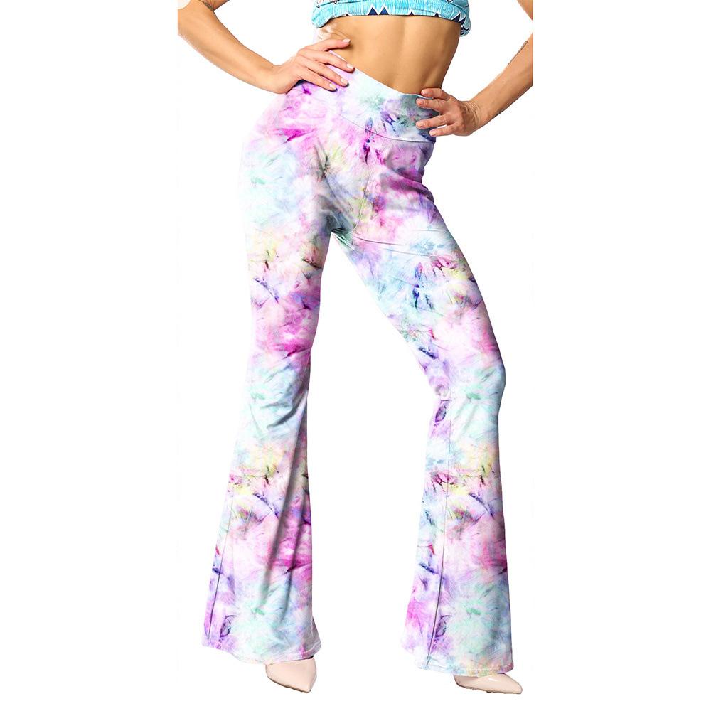 Fashion Floral Leggings High Waist Printed Flared Trousers For Women Highly Stretchable Fitness Tights Yoga Pants Dance Pants