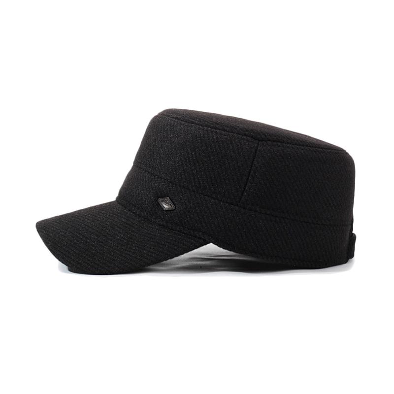 Jesienno-zimowy męski kapelusz dla osób w średnim i starszym wieku, płaski kapelusz z ochroną uszu, ciepły kapelusz