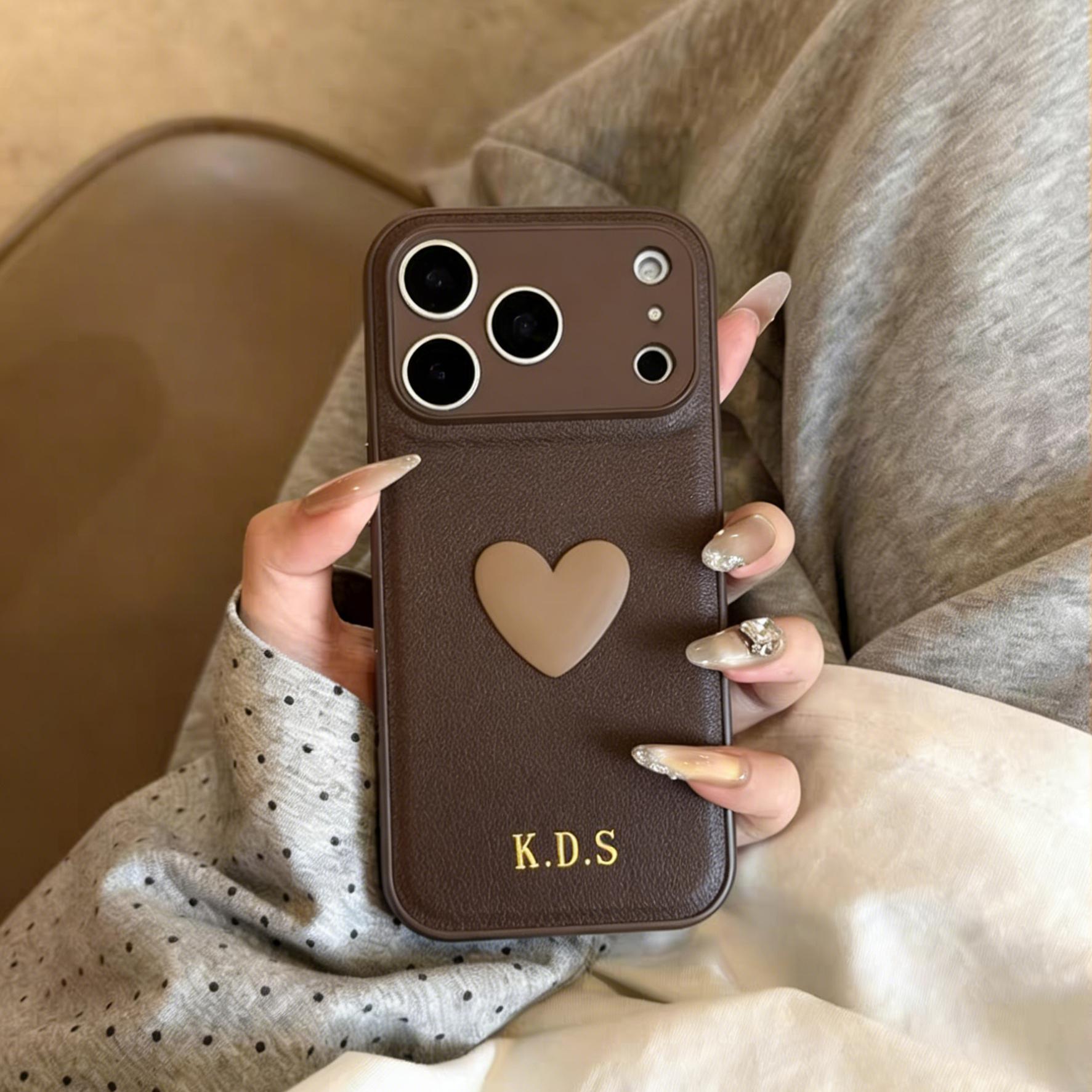 

Personalized Case for iPhone 17 16 15 14 13 Pro Max Plus Air Custom Name Hot Foil Engraved Letter Protective Cover 3D Heart For iPhone 17 Pro