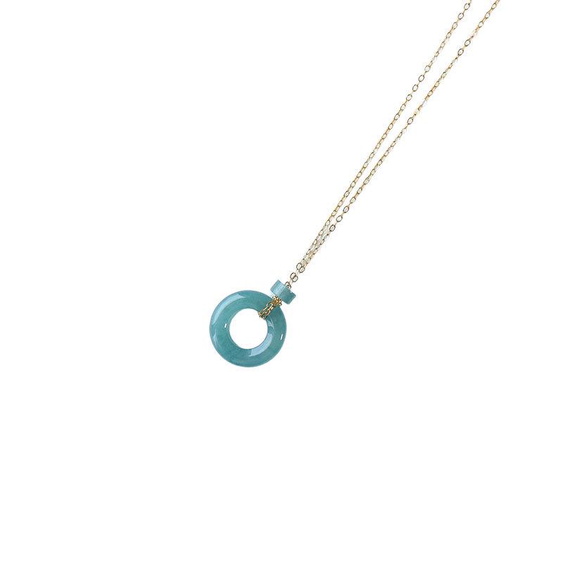 High-End Delicate Jade Blue Pendant Necklace: 925 Sterling Silver Gold-Plated Clavicle Chain