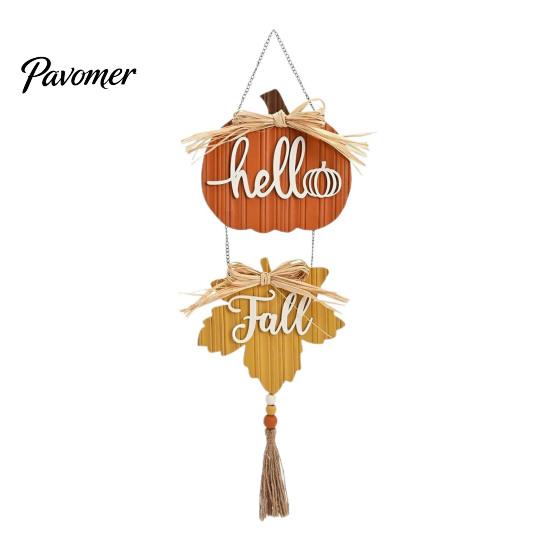 Rustic Farmhouse Fall Decorations Hello Wooden Hanging Sign, Pumpkin Maple Leaf Door Hanger with Thanksgiving Porch Ornaments Tassel, Autumn