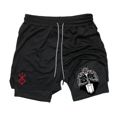 Men's Anime Gym Shorts Bilayer 2-in-1 Breathable Sweat-absorbent Quick Dry Workout Gym Performance Pant with Pockets