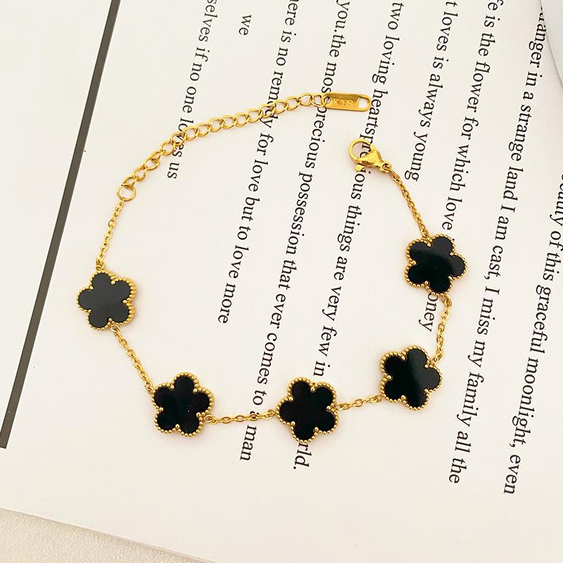 

Новый Роскошный Браслет Цветок Женский из Нержавеющей Стали Циркон Браслеты Парный Браслет для Мужчин Клевер Модные Аксессуары Подарки чёрный