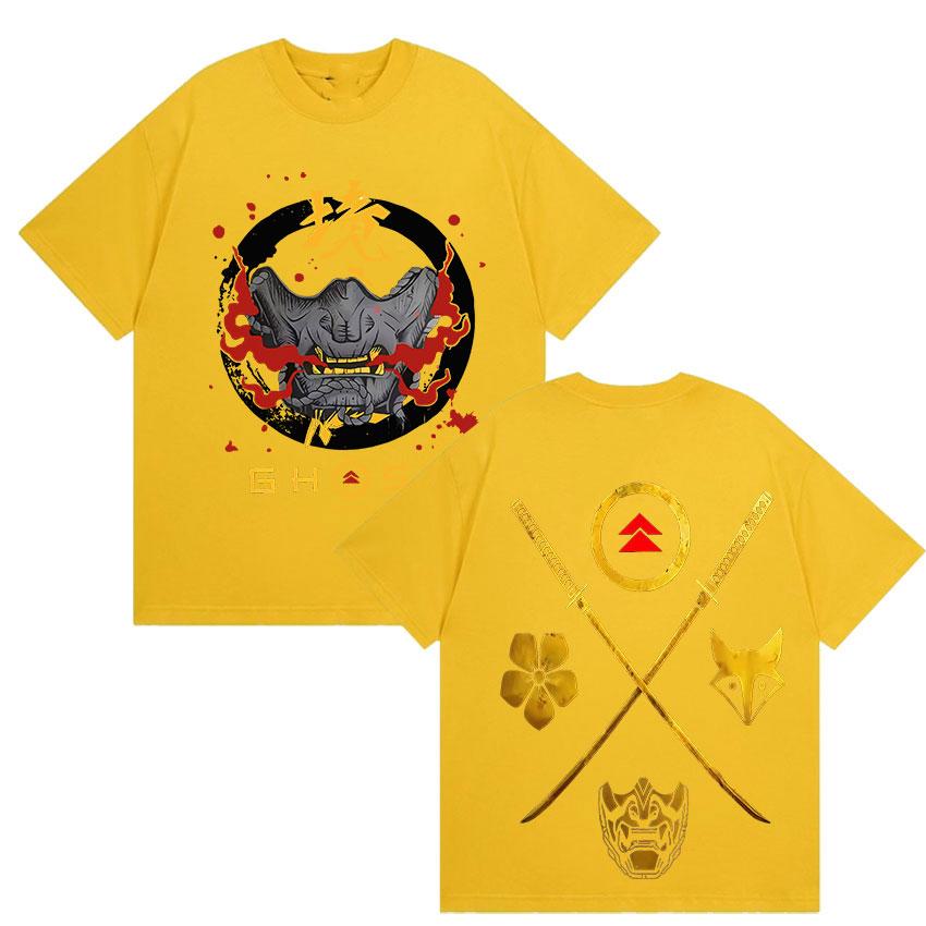 Japanese Game Ghost of Yotei Graphic 100%cotton Men's Shirt Ukiyo-e Style O-Neck Short Sleeve Women's Fashion Oversized Tshirt