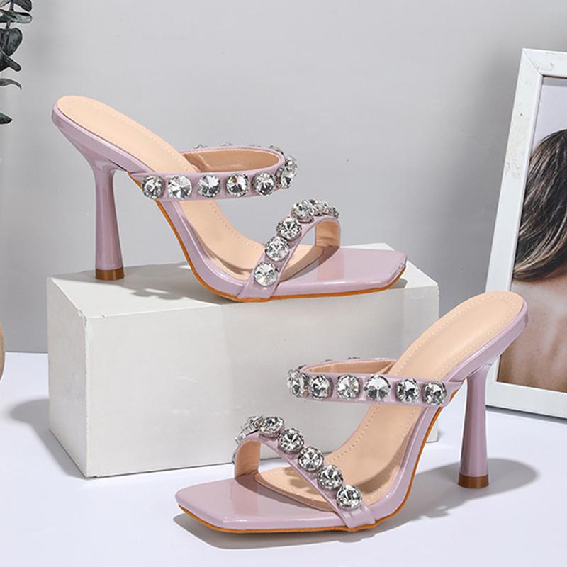 Liyke Letnia Impreza Kobiety Cienkie Wysokie Obcasy Kryształowe Cyrkoniowe Kapcie Moda Odkryte Palce Klapki Sandały Damskie Buty Ślubne Rozmiar 42