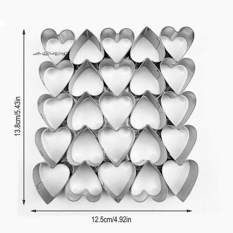 25-Cavity Small Heart Shape Cookie Cutter Set Stainless Steel Biscuit Molds for Valentine Wedding Baking Mini Cookies