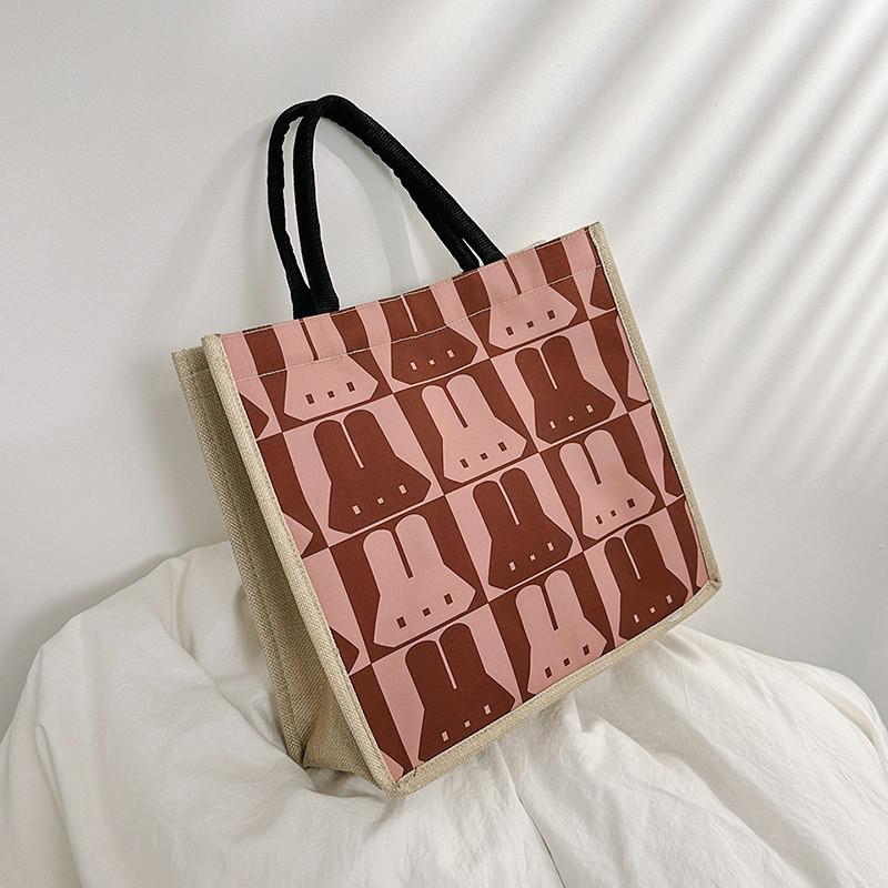 

Trendy Street Style Big Tote Bag Women s Fashionable Cute Single Shoulder Bag Linen Material рожевий