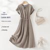 IHIMI Elegant Summer V-Neck Cinched Waist Midi Dress