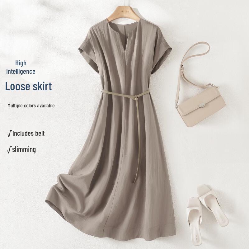 IHIMI Elegant Summer V-Neck Cinched Waist Midi Dress