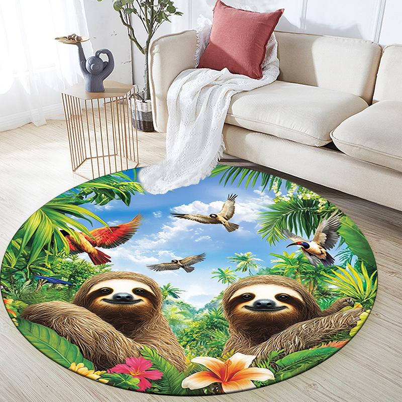 Sloths Round Area Rug,Carpet Rug for Living Room Bedroom Sofa Playroom Decor,Non-slip Floor Mat