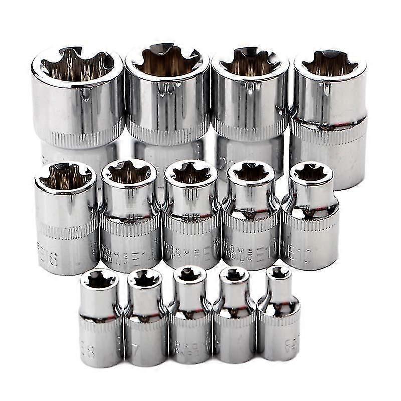 Set of 14 star-shaped Torx sockets type E I Ratchet box I Socket set Profile E (external Torx) E4 - E24