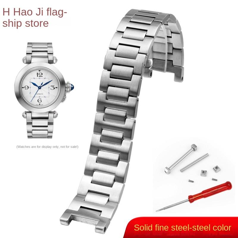 

For Cartier PASHA series watch strap men 22mm notch 14 stainless steel Silver metal Watchband Folding Clasp bracelet Free screw 20-12mm срібний