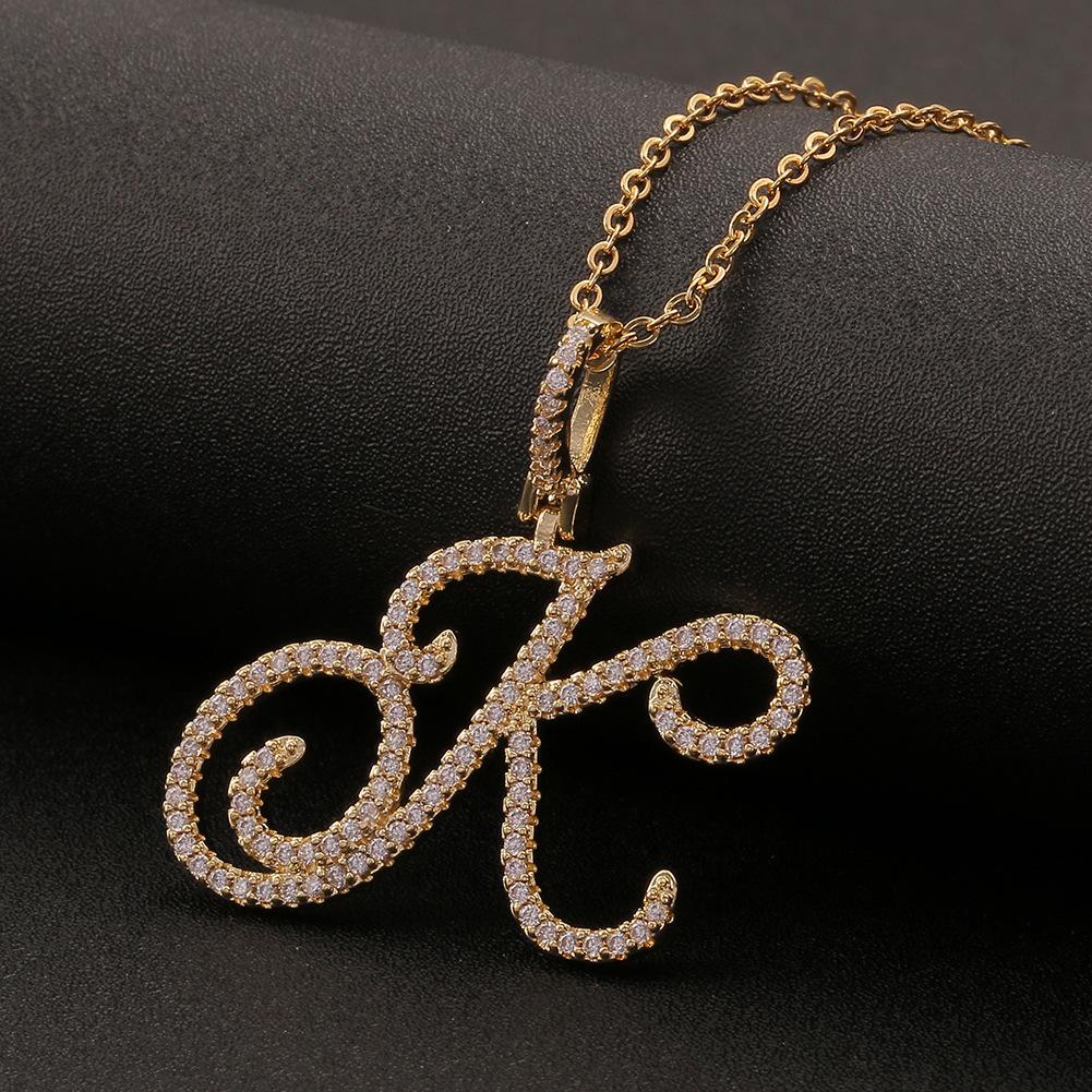 A-Z Cursive Initial Letter Pendant Necklace For Women Simple Rope Chain Pendant Necklace Jewelry Gift