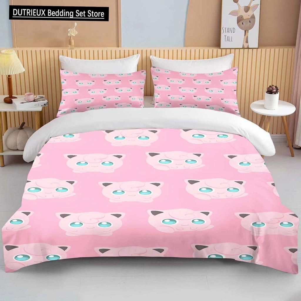 10 Sizes Pokemon Jigglypuff Print Pink Bedding Set Duvet Cover 1 Duvet Cover 2 Pillowcases Adult and Children Bedding Set Luxury