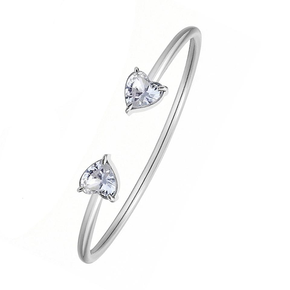 Yupsk Посеребленный Нержавеющая Сталь Форма Сердца Цирконий Открытый Браслет для Женщин Сверкающий Цирконий Подарок на День Святого Валентина