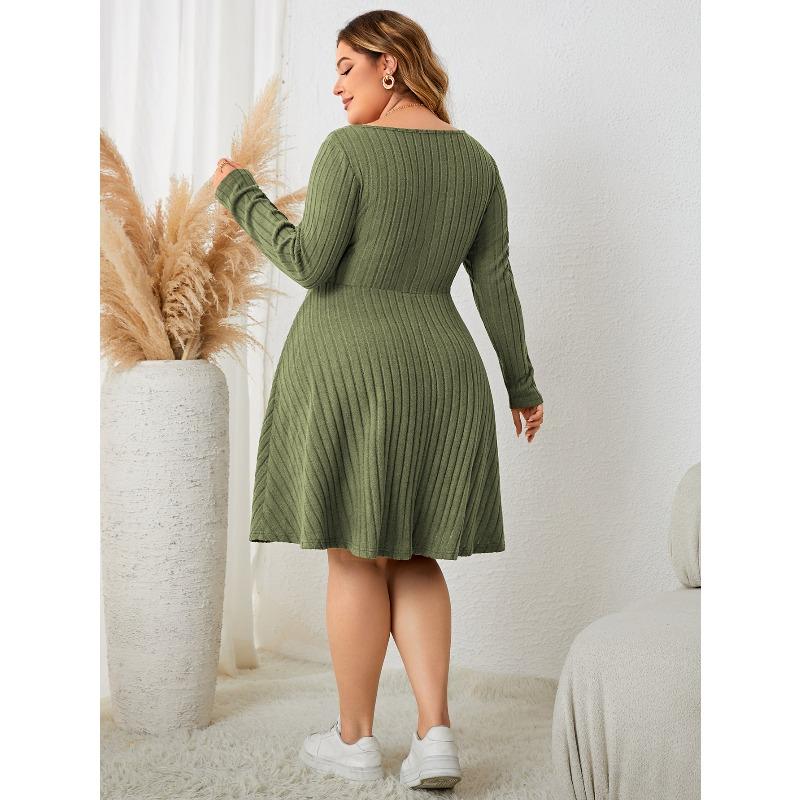 New PLUS SIZE Women's Dress Square Collar Dress Long Sleeved Short Skirt for Women