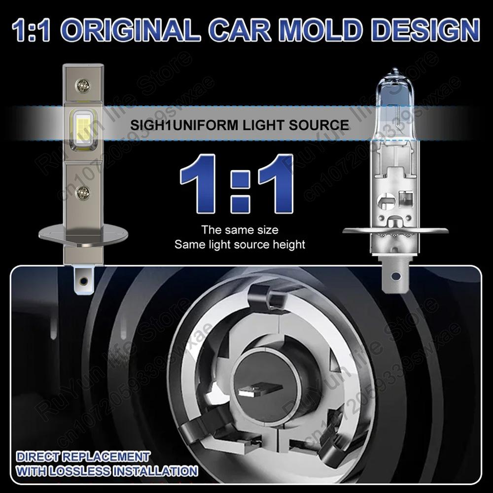 2 Pcs H1 LED Headlight 500000LM 6000K 500W 7585 CSP High Low Beam Turbo Auto Light Mini Size Wireless Diodes PTF Car Lamp Bulb
