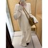 Autumn/Winter Retro V-neck Knit Set: Casual Top & Drapey Wide-Leg Pants Two-Piece