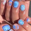 Square Press On Nail Flower Fake Nail Glues On Nail Artificial Acrylic Nail 12 Size 24pcs Stick On Nail for Women Girls