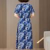 Grote Maten Casual Zomer Damesjurken Elegant Slank Korte Mouw Vintage Print Lange Jurk Dames Zomerkleding