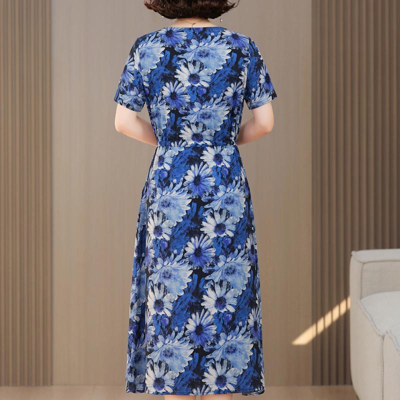 Grote Maten Casual Zomer Damesjurken Elegant Slank Korte Mouw Vintage Print Lange Jurk Dames Zomerkleding